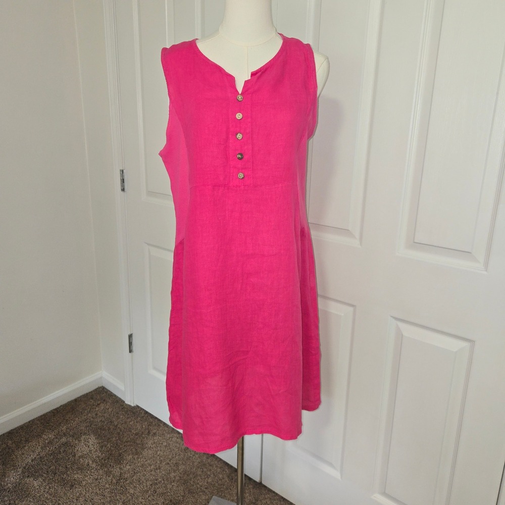Terzo Millennio Dress Women L Pink Linen Sleeveless Button Front Italy